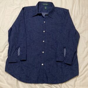 Ralph Lauren VTG 3/4 Sleeve Blue Pattern Button Down, Size XL, Light weight, EC